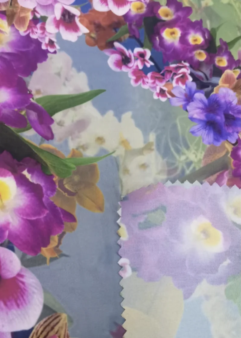 Lilac floral dress fabric texture