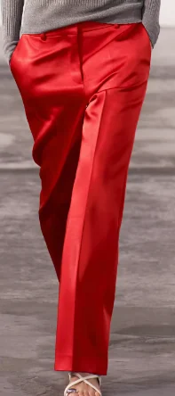 Red trousers fabric application