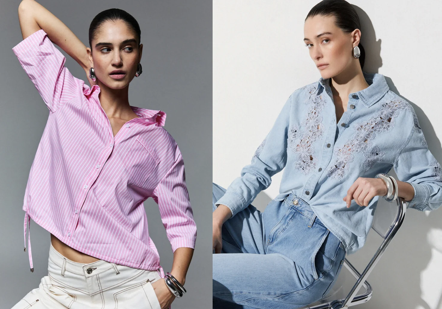 Pink and blue casual shirt styling